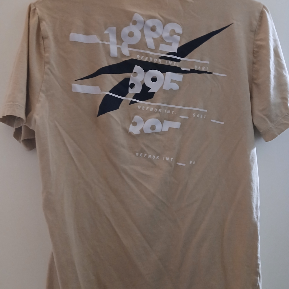Reebok Boys Tan Graphic Short Sleeve Tee with Navy & White Logo